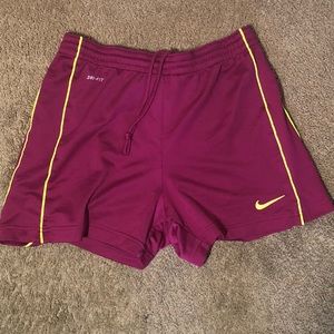 Nike Dri-Fit maroon lime green shorts used size S